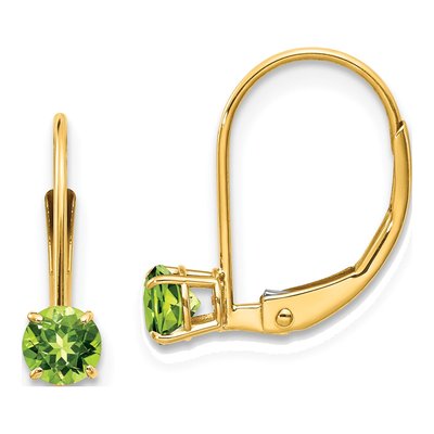14K Yellow Gold Peridot Leverback Earrings