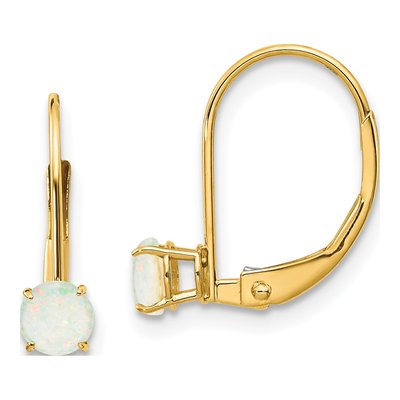 14K Yellow Gold Opal Leverback Earrings