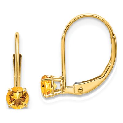 14K Yellow Gold Citrine Leverback Earrings