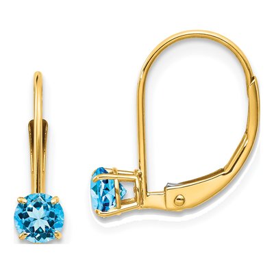 14K Yellow Gold Swiss Blue Topaz Leverback Earrings