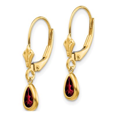 14K Yellow Gold Garnet Pear Leverback Earrings – view 2