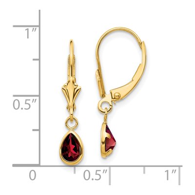 14K Yellow Gold Garnet Pear Leverback Earrings – view 4