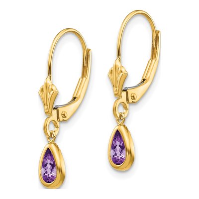 14K Yellow Gold Amethyst Pear Leverback Earrings – view 2