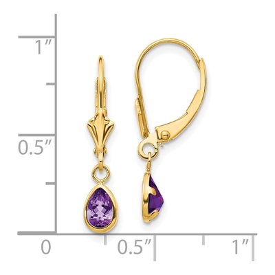 14K Yellow Gold Amethyst Pear Leverback Earrings – view 4