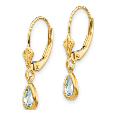 14K Yellow Gold Aquamarine Pear Bezel Leverback Earrings – view 3