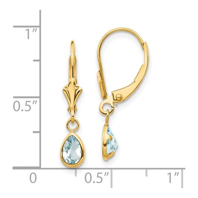 14K Yellow Gold Aquamarine Pear Bezel Leverback Earrings – view 5
