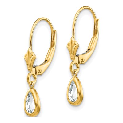 14K Yellow Gold White Topaz Pear Leverback Earrings – view 2