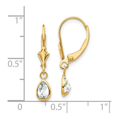14K Yellow Gold White Topaz Pear Leverback Earrings – view 4