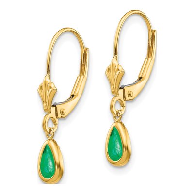 14K Yellow Gold Emerald Pear Leverback Earrings – view 2