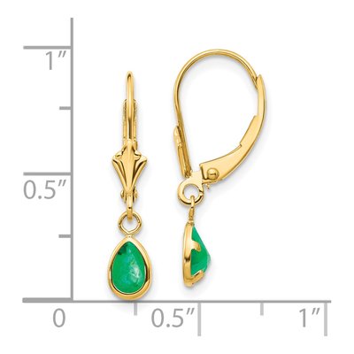 14K Yellow Gold Emerald Pear Leverback Earrings – view 4