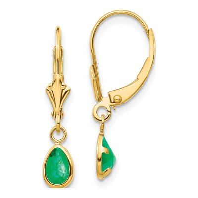 14K Yellow Gold Emerald Pear Leverback Earrings