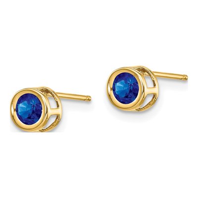 14K Yellow Gold 4mm Round Sapphire September Birthstone Stud Earrings – view 2
