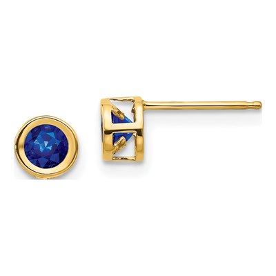 14K Yellow Gold 4mm Round Sapphire September Birthstone Stud Earrings