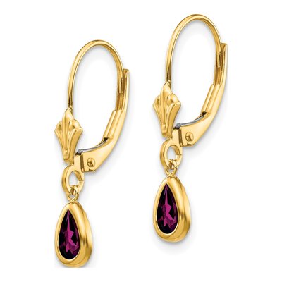14K Yellow Gold Rhodolite Garnet Leverback Earrings – view 2