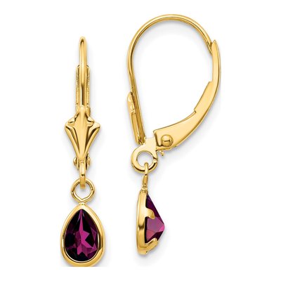 14K Yellow Gold Rhodolite Garnet Leverback Earrings