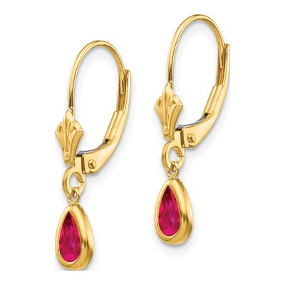 14K Yellow Gold Ruby Pear Leverback Earrings – view 2