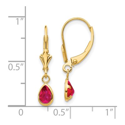 14K Yellow Gold Ruby Pear Leverback Earrings – view 4