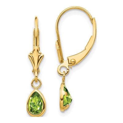 14K Yellow Gold Peridot Leverback Earrings