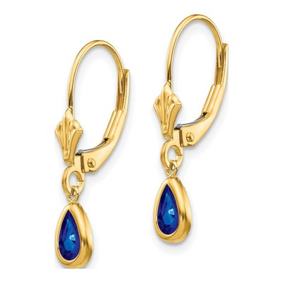 14K Yellow Gold Sapphire Pear Leverback Earrings – view 2
