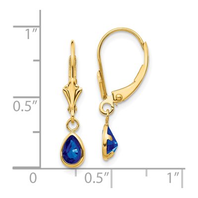 14K Yellow Gold Sapphire Pear Leverback Earrings – view 4