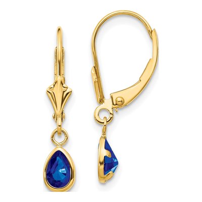 14K Yellow Gold Sapphire Pear Leverback Earrings