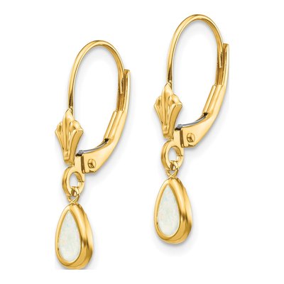 14K Yellow Gold Opal October Pear Leverback Earrings – view 2