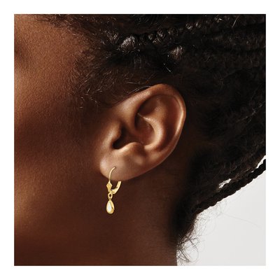 14K Yellow Gold Opal October Pear Leverback Earrings – view 3