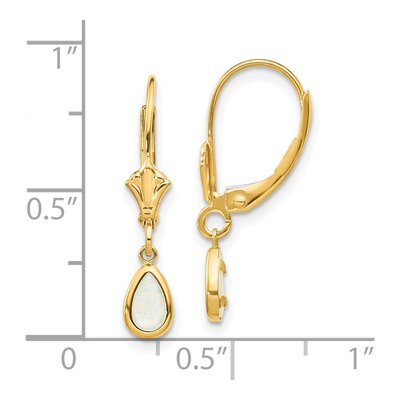 14K Yellow Gold Opal October Pear Leverback Earrings – view 4