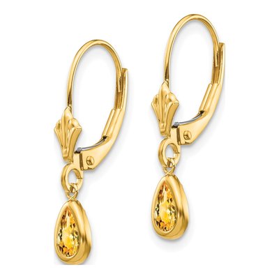 14K Yellow Gold Citrine Pear Leverback Earrings – view 2