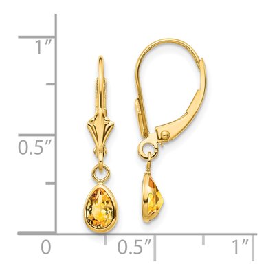 14K Yellow Gold Citrine Pear Leverback Earrings – view 4