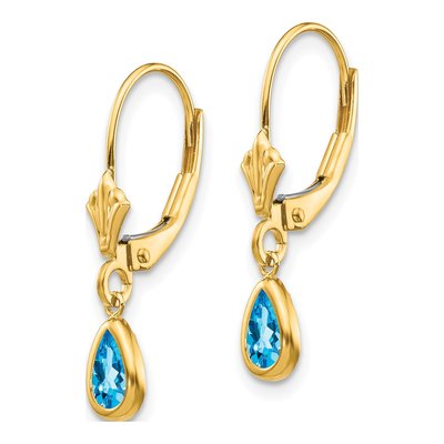 14K Yellow Gold Swiss Blue Topaz Pear Leverback Earrings – view 2