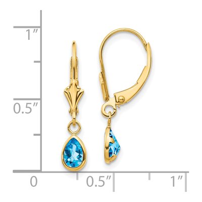 14K Yellow Gold Swiss Blue Topaz Pear Leverback Earrings – view 4