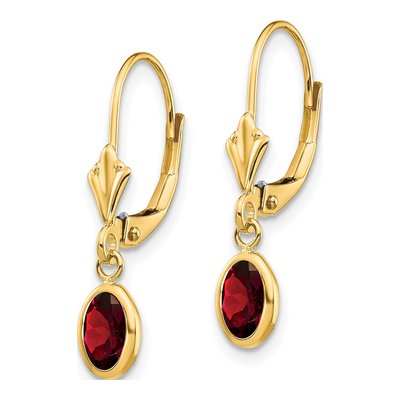 14K Yellow Gold Garnet January Bezel Leverback Earrings – view 2