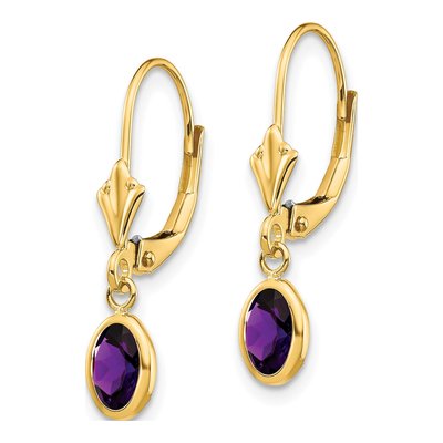14K Yellow Gold Amethyst Oval Leverback Earrings – view 3