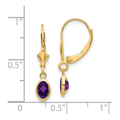 14K Yellow Gold Amethyst Oval Leverback Earrings – view 5