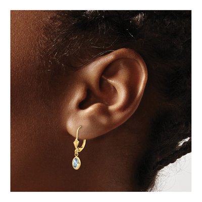 14K Yellow Gold Aquamarine Leverback Earrings – view 3