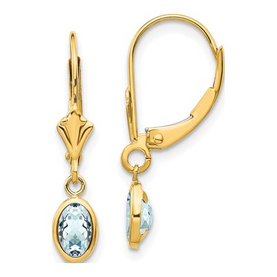 14K Yellow Gold Aquamarine Leverback Earrings