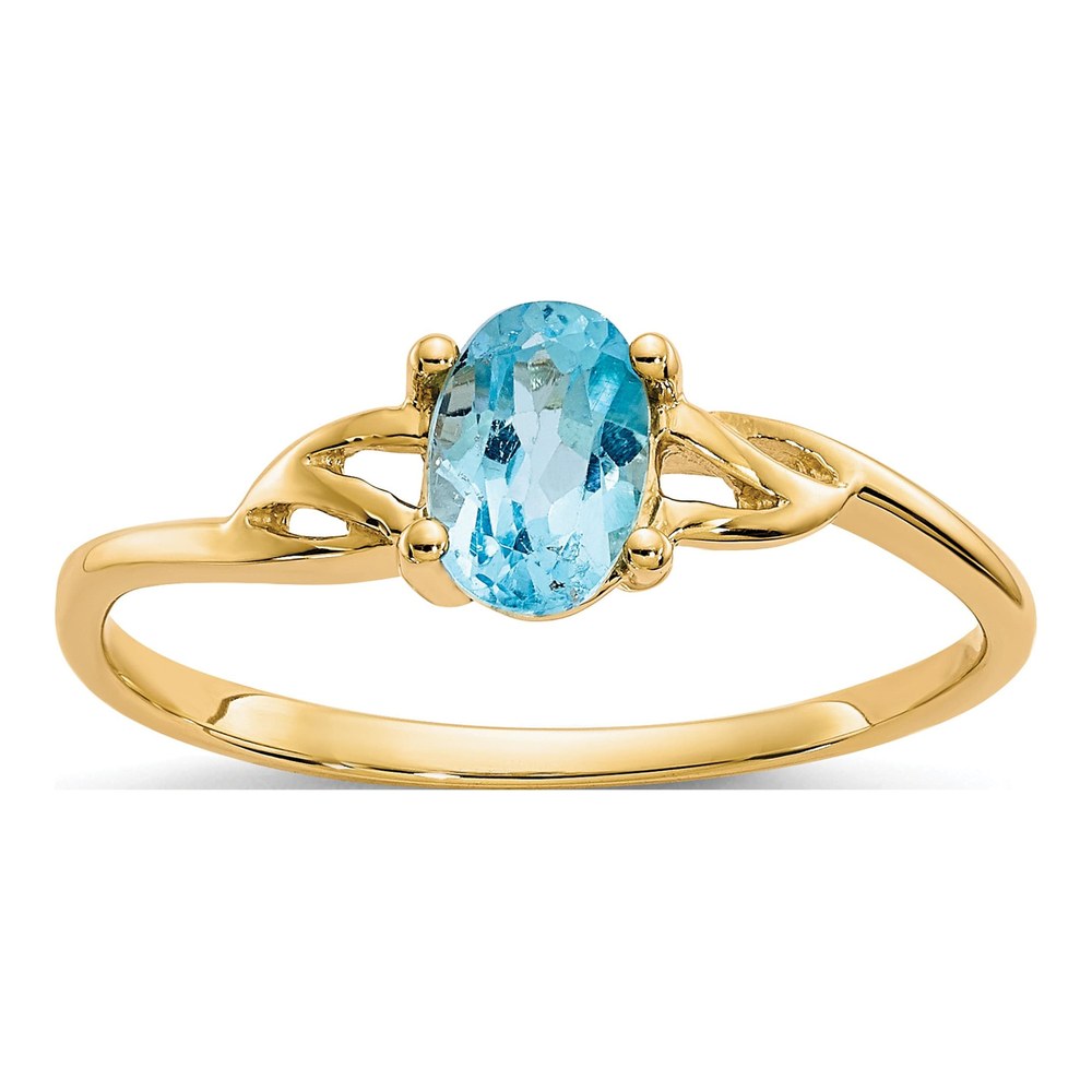 14K Yellow Gold Swiss Blue Topaz Oval Birthstone Ring