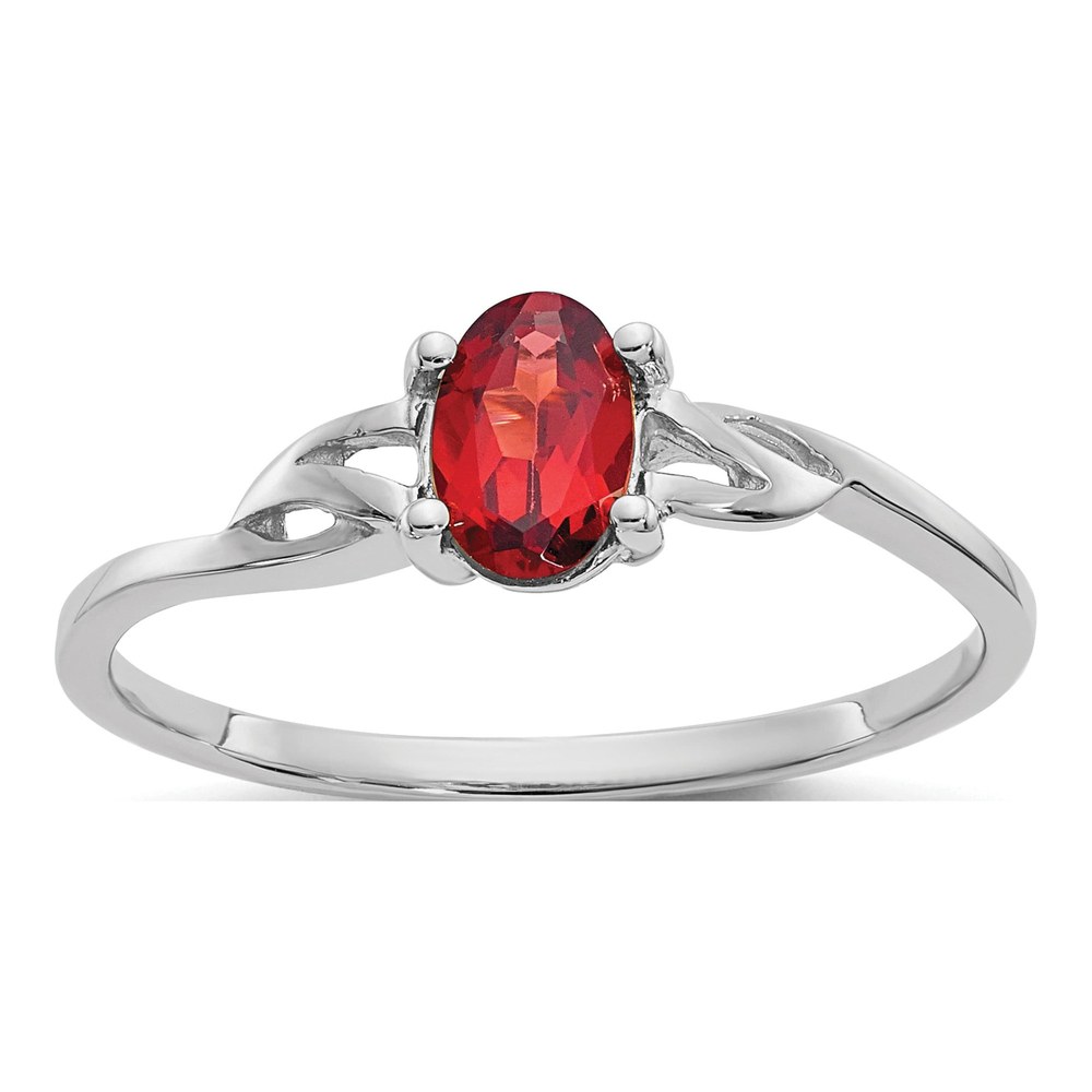 14K White Gold Garnet Oval Birthstone Ring