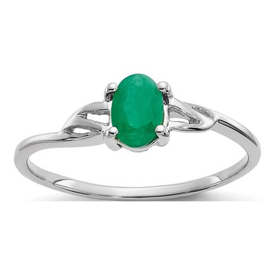 14K White Gold Emerald Birthstone Ring