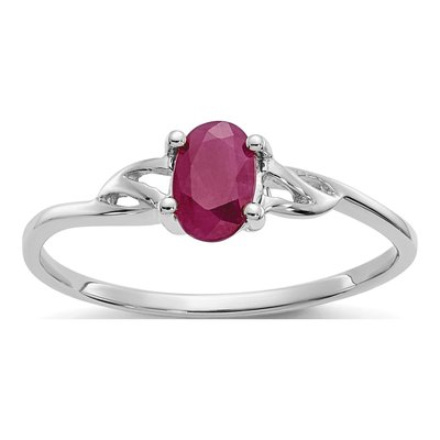 14K White Gold Ruby Oval Birthstone Ring