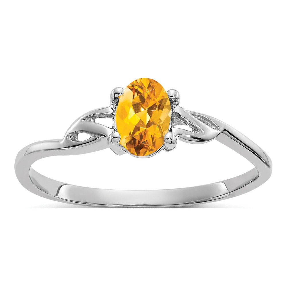 14K White Gold Citrine Oval Birthstone Ring