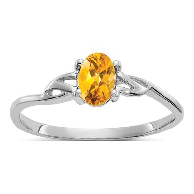 14K White Gold Citrine Oval Birthstone Ring