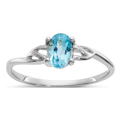 14K White Gold Swiss Blue Topaz Birthstone Ring