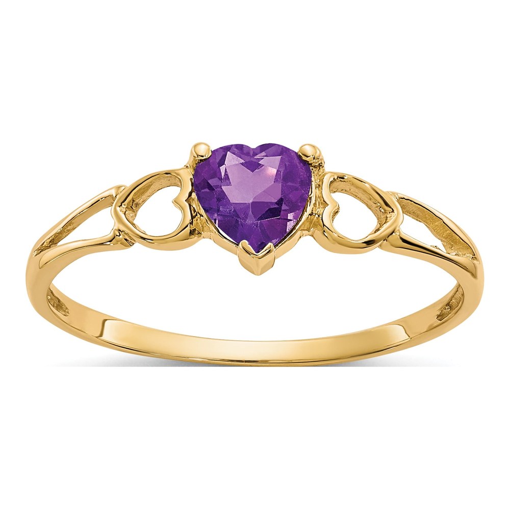 14K Yellow Gold Amethyst Heart Birthstone Ring
