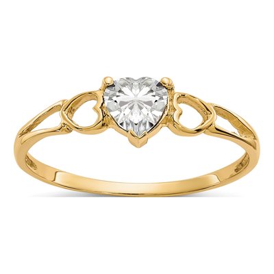 14K Yellow Gold White Topaz Heart Ring