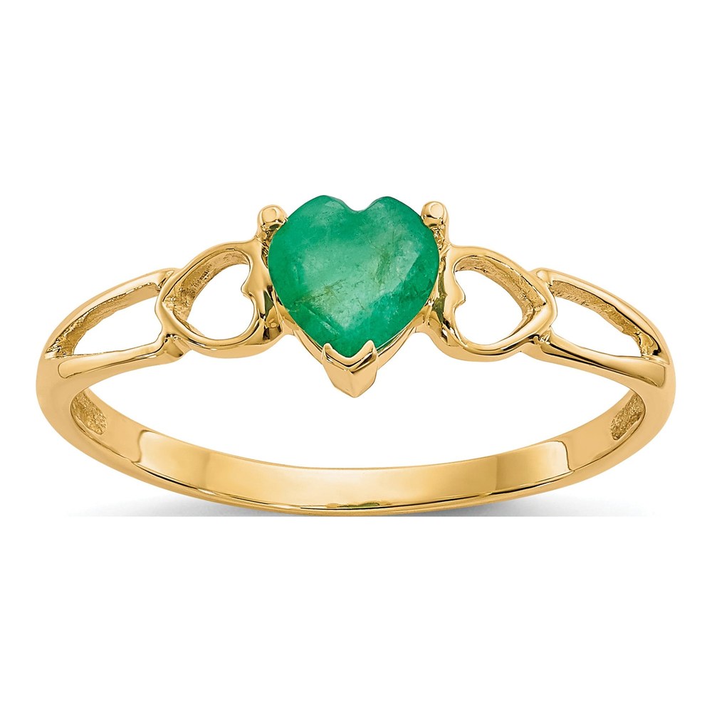 14K Yellow Gold Emerald Heart Birthstone Ring