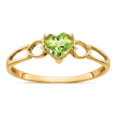14K Yellow Gold Peridot Heart Birthstone Ring
