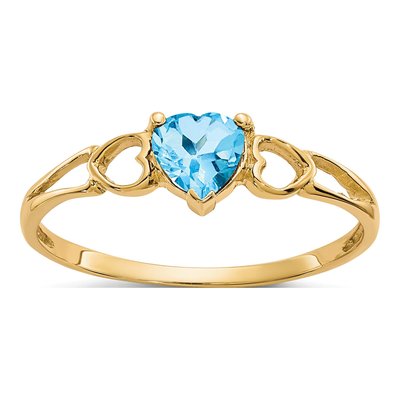 14K Yellow Gold Swiss Blue Topaz Heart Birthstone Ring
