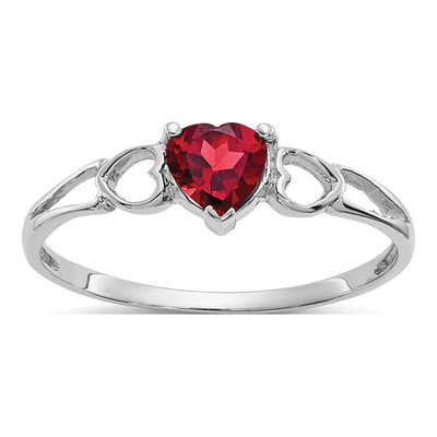 14K White Gold Garnet Heart Birthstone Ring